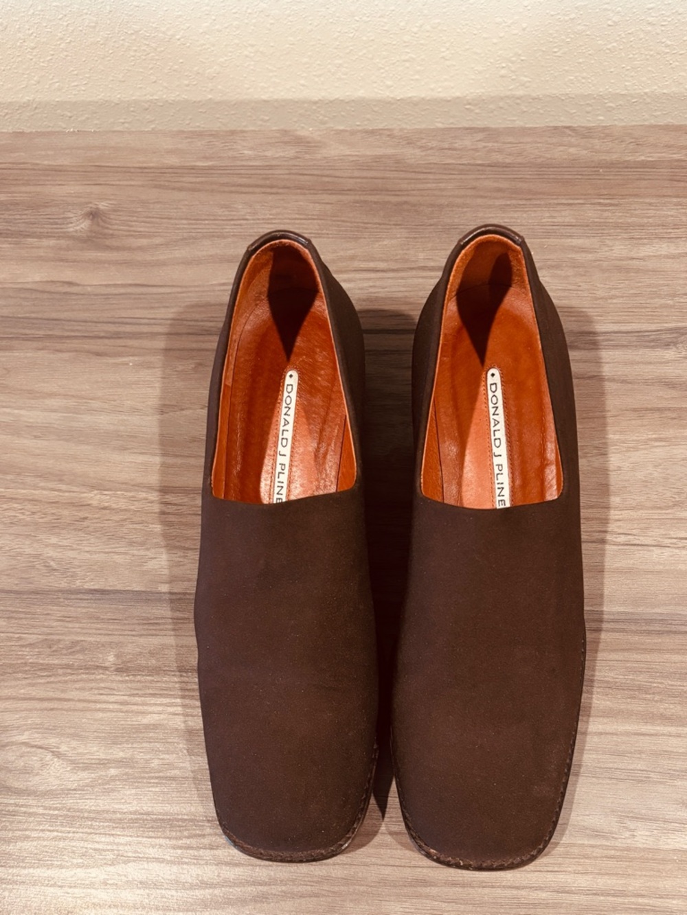 Donald J. Pliner Dark Brown Suede Slip On Loafers Size 7 Classic Luxury Spain